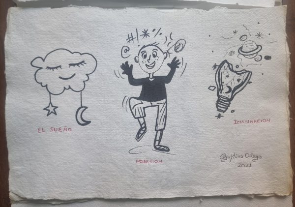 Papel hecho a mano y dibujo a mano alzada reflexión sobre la consciencia , medidas 39x27cm