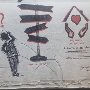 Papel hecho a mano y dibujo a mano alzada reflexión sobre la consciencia , medidas 39x27cm