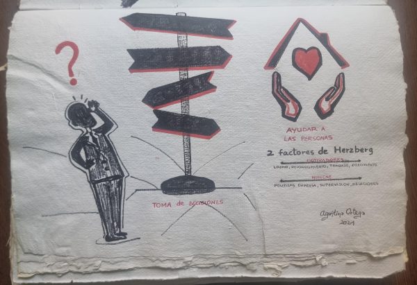 Papel hecho a mano y dibujo a mano alzada reflexión sobre la consciencia , medidas 39x27cm
