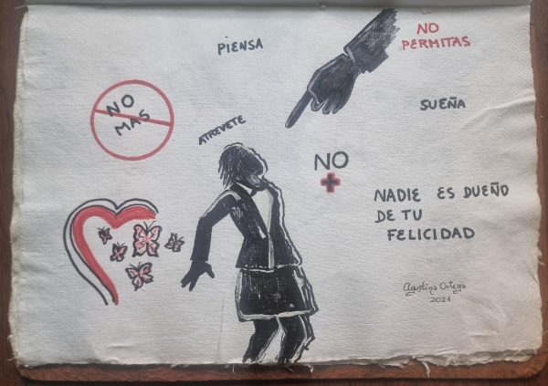 Papel hecho a mano y dibujo a mano alzada reflexión sobre la consciencia , medidas 39x27cm