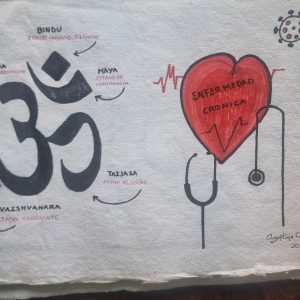 Papel hecho a mano y dibujo a mano alzada reflexión sobre la consciencia , medidas 39x27cm