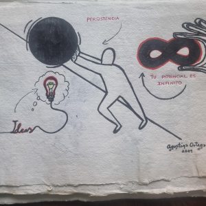 Papel hecho a mano y dibujo a mano alzada reflexión sobre la consciencia , medidas 39x27cm
