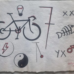Papel hecho a mano y dibujo a mano alzada reflexión sobre la consciencia , medidas 39x27cm