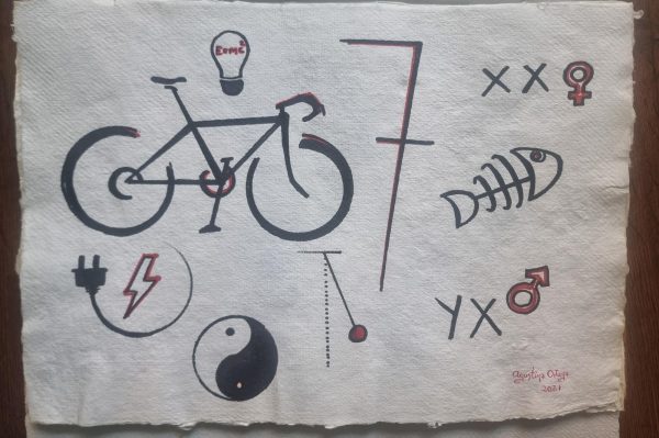 Papel hecho a mano y dibujo a mano alzada reflexión sobre la consciencia , medidas 39x27cm