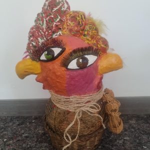 Cabeza gallo-gallina cartón piedra, 0,52x0,40cm