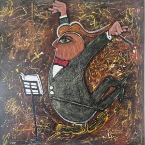 Dirigiendo, en lienzo ,medidas 100x100cm,Técnica mixta, año 2022