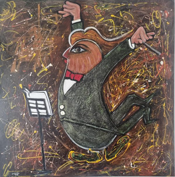Dirigiendo, en lienzo ,medidas 100x100cm,Técnica mixta, año 2022