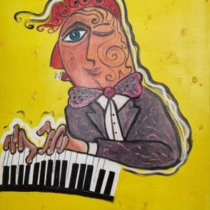 El pianista, en lienzo, medidas 90x60cm, Técnica mixta, año 2023