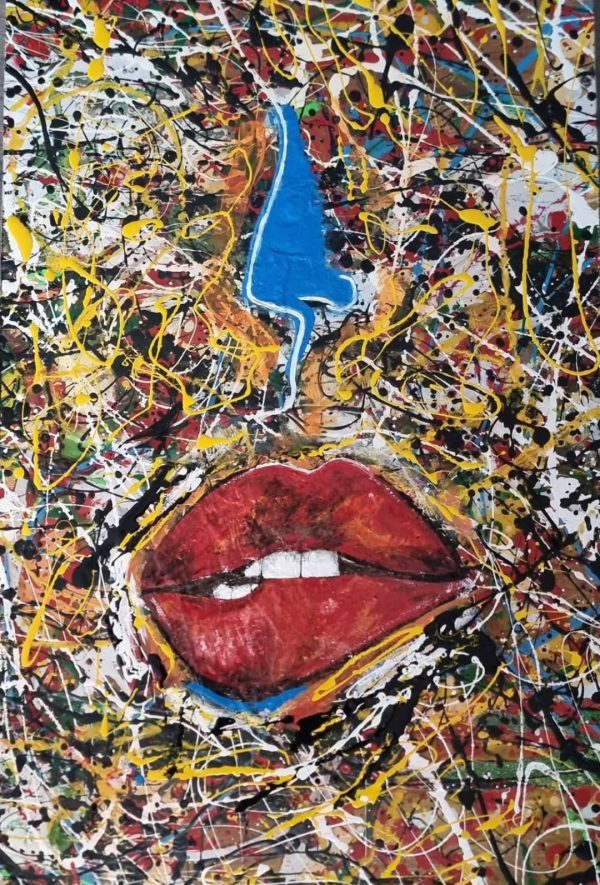 OLFATO Y GUSTO Técnica mixta, pintado a mano sobre madera, medidas 90x43cm año 2025